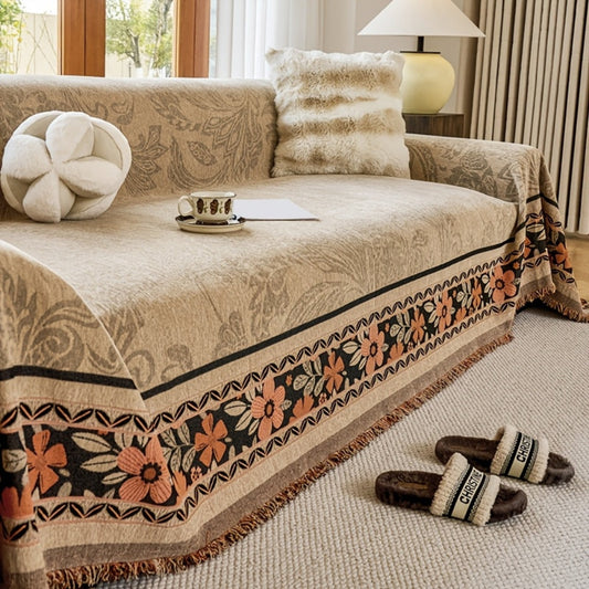 Boho Sofa Cover met Franjes – Chenille Bankdeken voor de Woonkamer | Oase Wonen