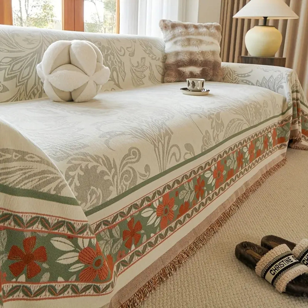 Boho Sofa Cover met Franjes – Chenille Bankdeken voor de Woonkamer | Oase Wonen