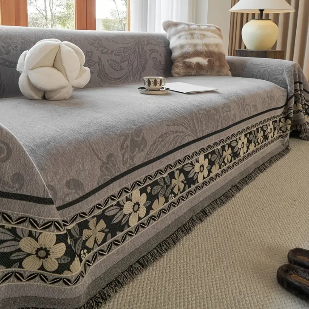 Boho Sofa Cover met Franjes – Chenille Bankdeken voor de Woonkamer | Oase Wonen