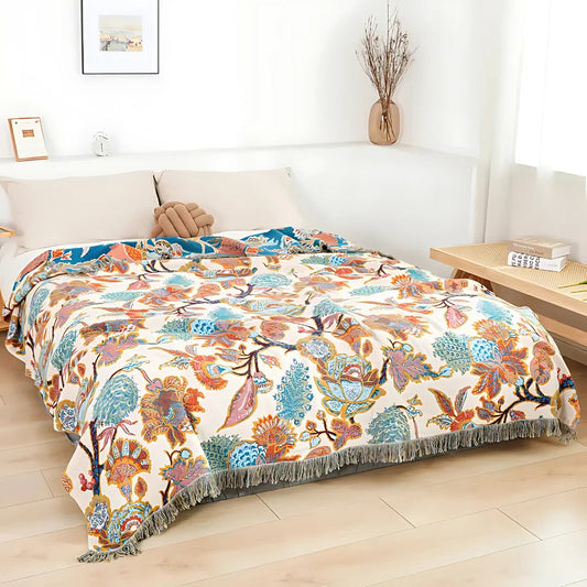 Floryn Bloemen Plaid – Katoen Jacquard voor Bank en Bed | Oase Wonen