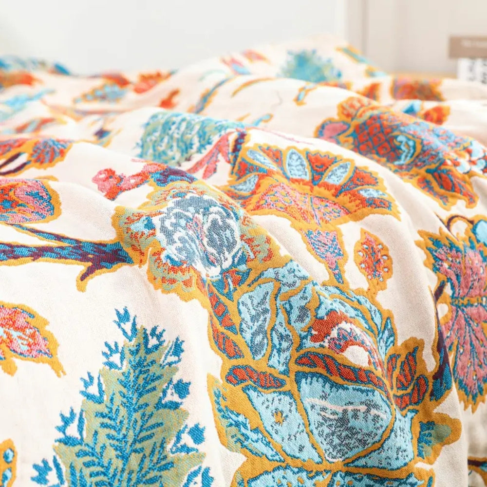 Floryn Bloemen Plaid – Katoen Jacquard voor Bank en Bed | Oase Wonen