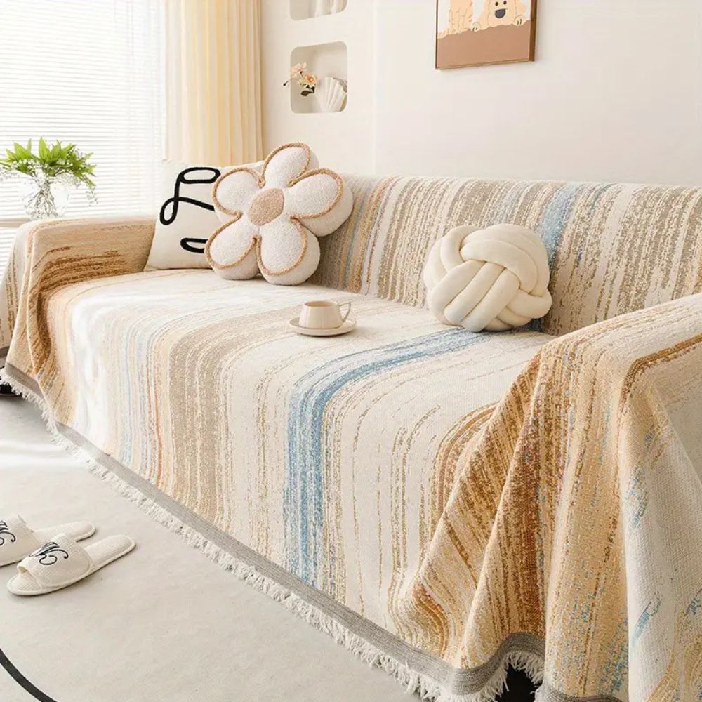 Chenille Bankhoes Gestreept – Zachte Hoes voor Fauteuil & Bank | Oase Wonen