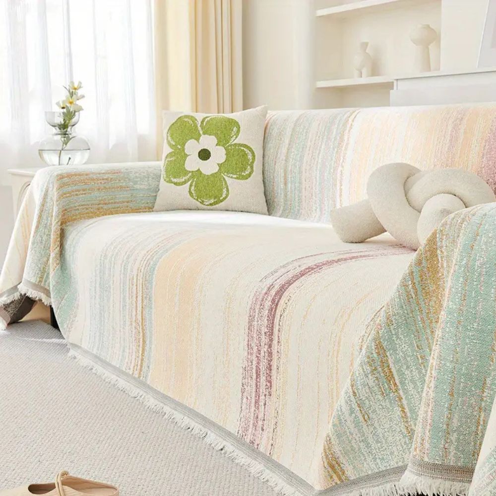 Chenille Bankhoes Gestreept – Zachte Hoes voor Fauteuil & Bank | Oase Wonen