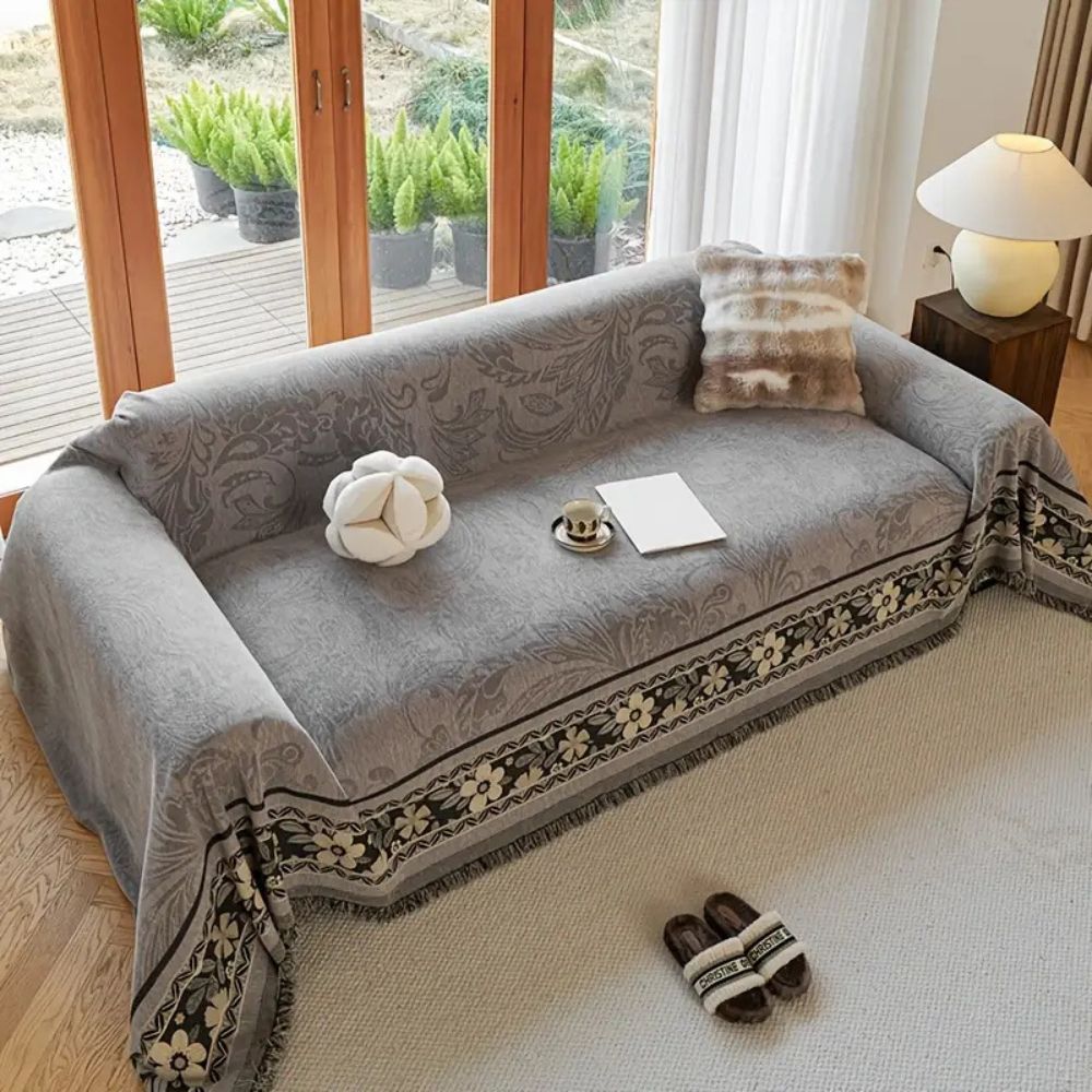 Boho Sofa Cover met Franjes – Chenille Bankdeken voor de Woonkamer | Oase Wonen