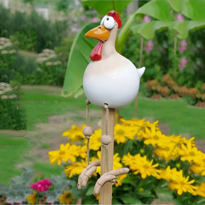 Grappige tuinkip met wiebelende poten - Tuindecoratie