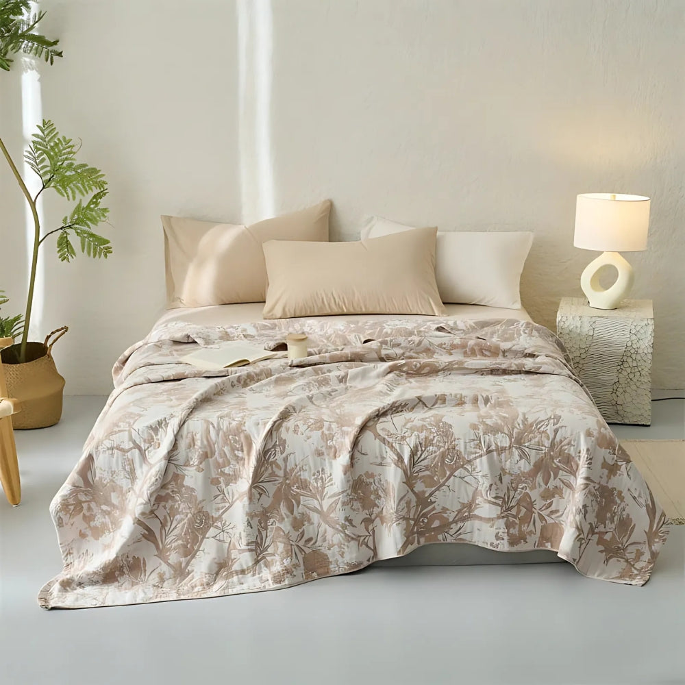 Katoenen Bloemen Deken All-Season – Licht en Ademend voor Bed of Bank | Oase Wonen
