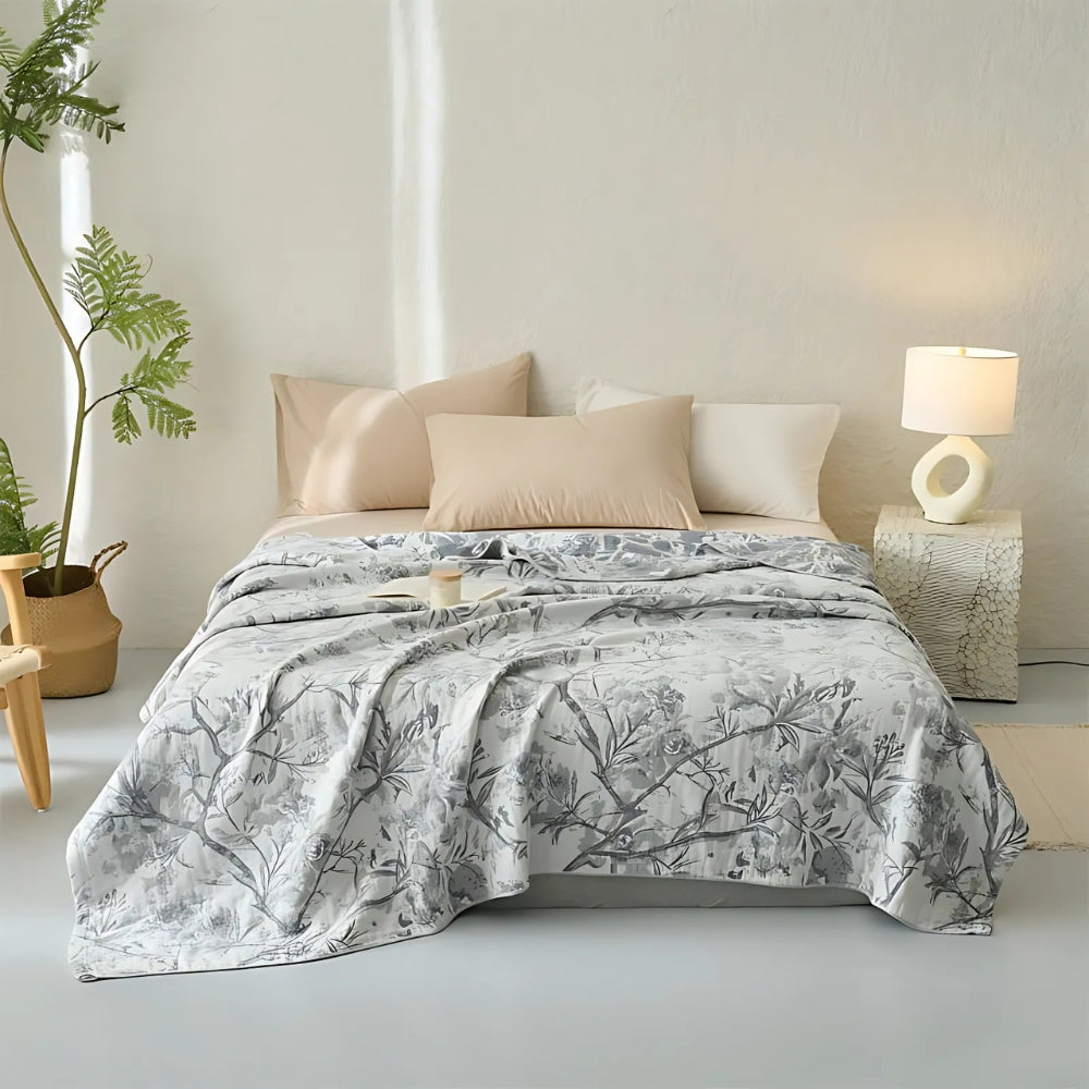 Katoenen Bloemen Deken All-Season – Licht en Ademend voor Bed of Bank | Oase Wonen