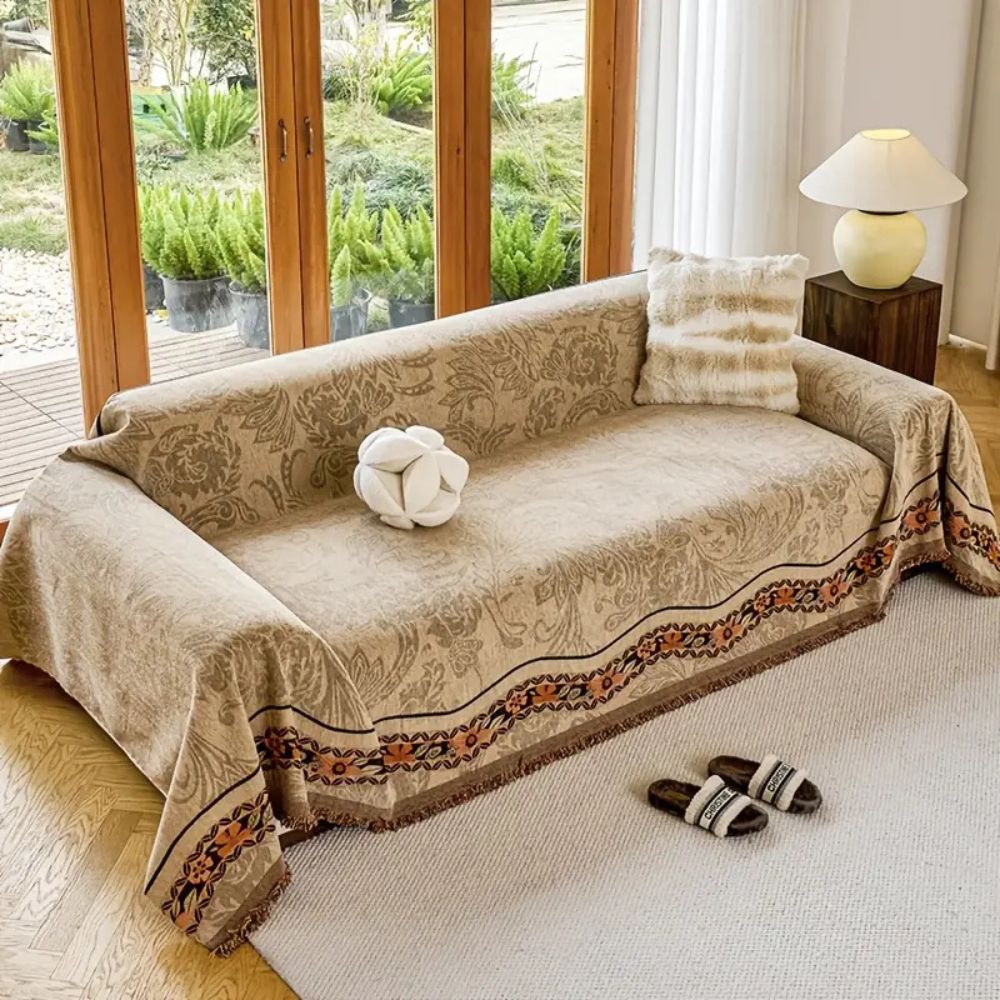 Boho Sofa Cover met Franjes – Chenille Bankdeken voor de Woonkamer | Oase Wonen
