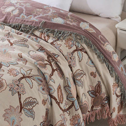 Bloemen Bedsprei met Kwastjes – Katoenen Deken voor de Slaapkamer | Oase Wonen