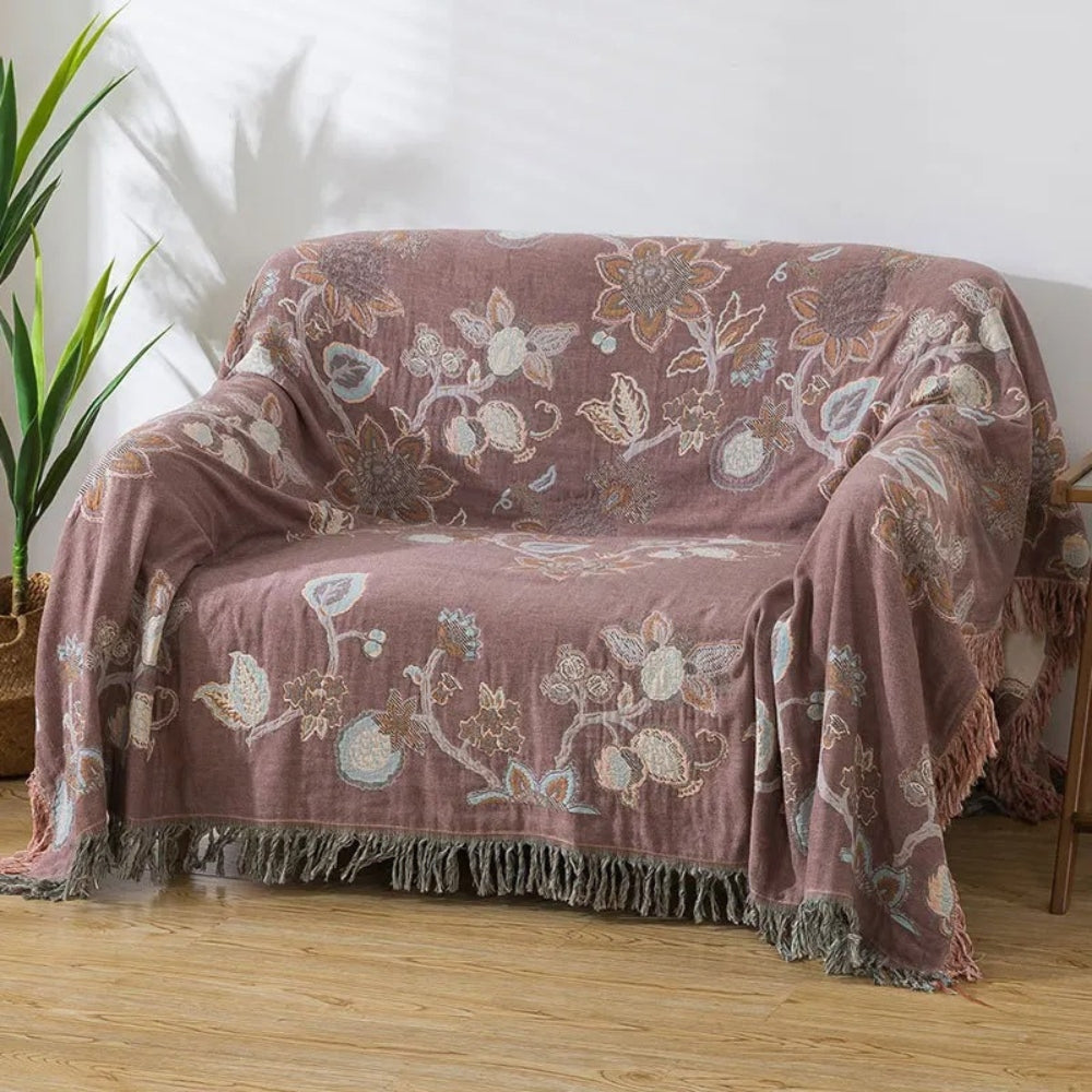 Bloemen Bedsprei met Kwastjes – Katoenen Deken voor de Slaapkamer | Oase Wonen