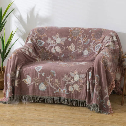 Bloemen Bedsprei met Kwastjes – Katoenen Deken voor de Slaapkamer | Oase Wonen