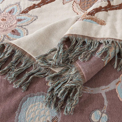 Bloemen Bedsprei met Kwastjes – Katoenen Deken voor de Slaapkamer | Oase Wonen