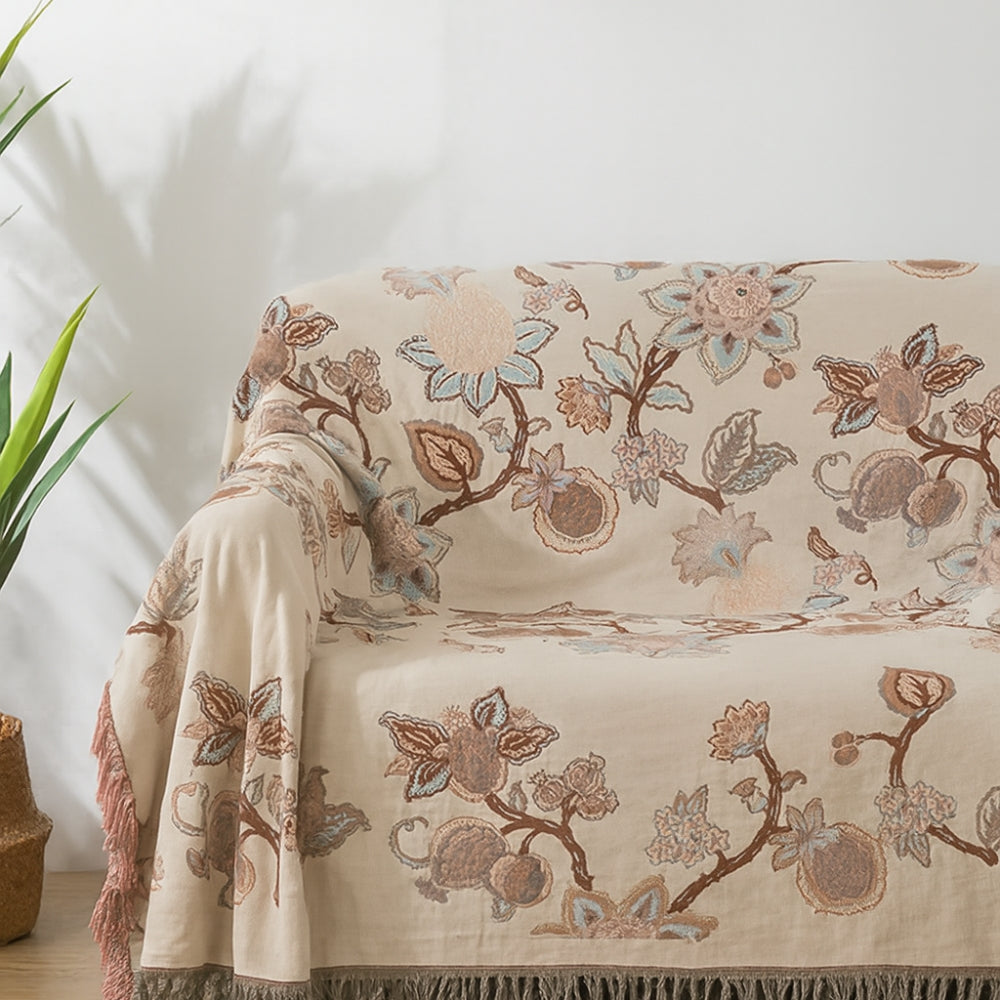 Bloemen Bedsprei met Kwastjes – Katoenen Deken voor de Slaapkamer | Oase Wonen