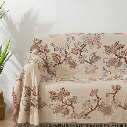 Bloemen Bedsprei met Kwastjes – Katoenen Deken voor de Slaapkamer | Oase Wonen