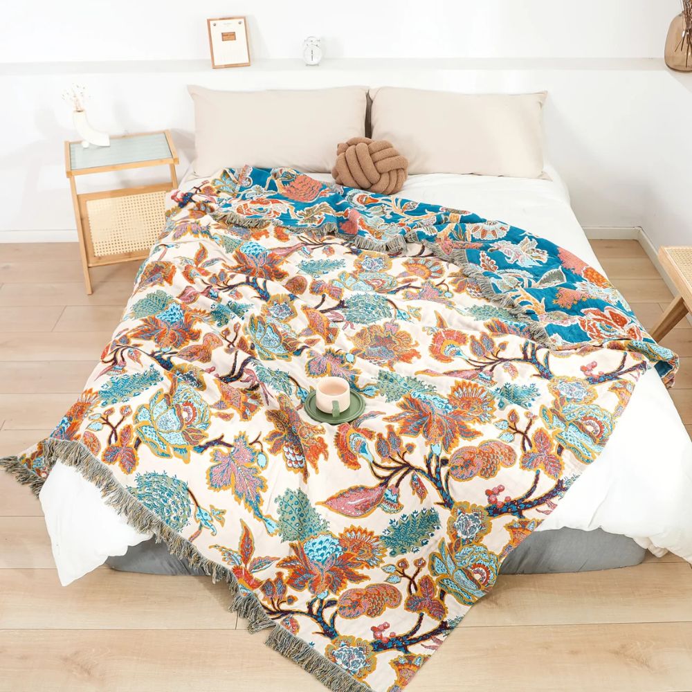 Katoenen Deken met Ornamentprint – Licht & Ademend voor Bank of Bed | Oase Wonen