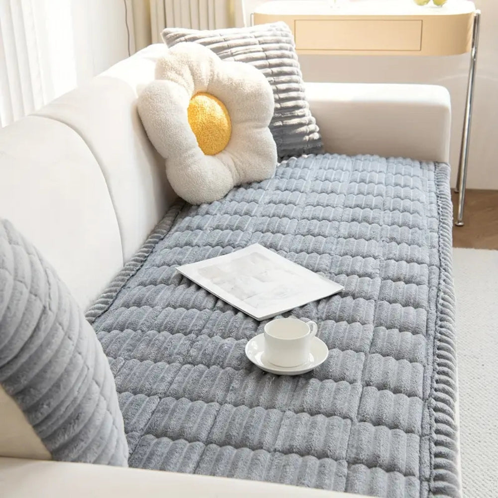 Pluche Bankhoes met Geplooide Rand – Antislip & Machinewasbaar | Oase Wonen