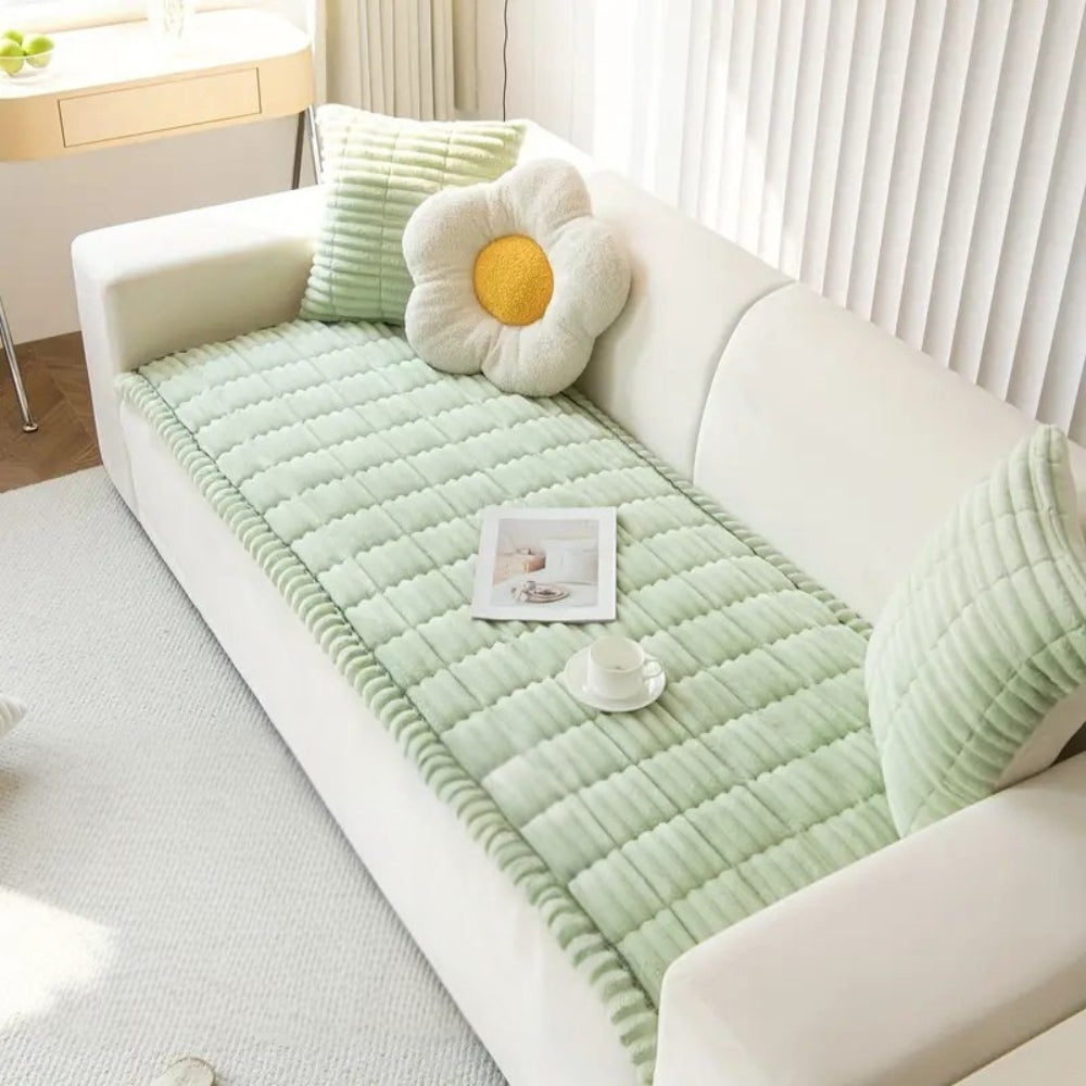 Pluche Bankhoes met Geplooide Rand – Antislip & Machinewasbaar | Oase Wonen