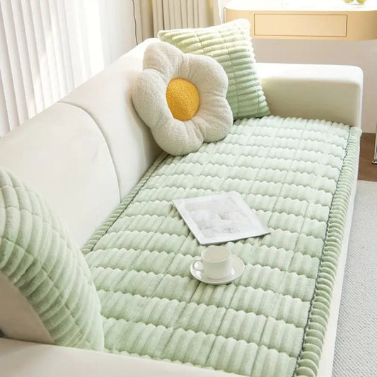 Pluche Bankhoes met Geplooide Rand – Antislip & Machinewasbaar | Oase Wonen