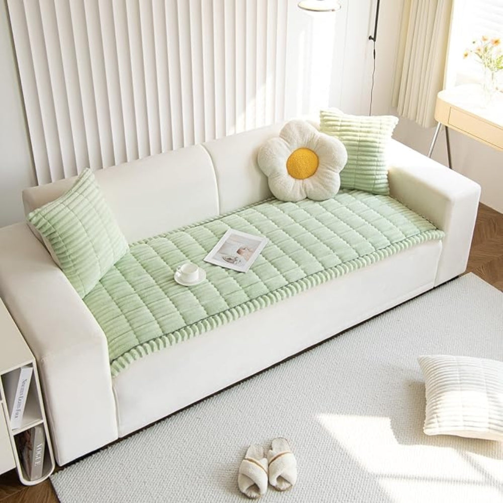 Pluche Bankhoes met Geplooide Rand – Antislip & Machinewasbaar | Oase Wonen