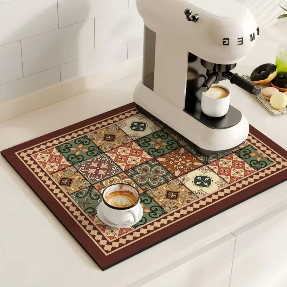 Retro Tegel Koffiemat – Absorberend & Antislip voor het Aanrecht | Oase Wonen