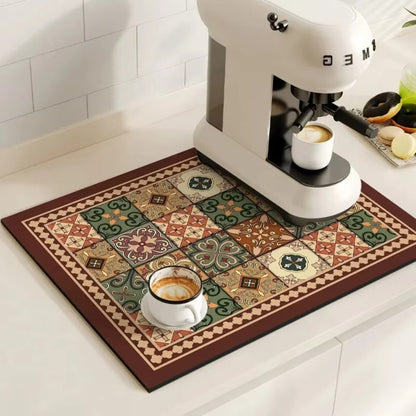 Retro Tegel Koffiemat – Absorberend & Antislip voor het Aanrecht | Oase Wonen