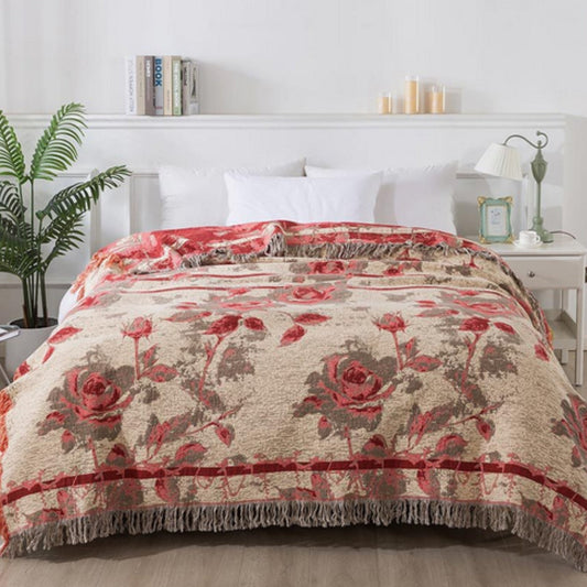 Katoenen Jacquard Plaid – Bloemen Gooi-deken voor Bank en Bed | Oase Wonen
