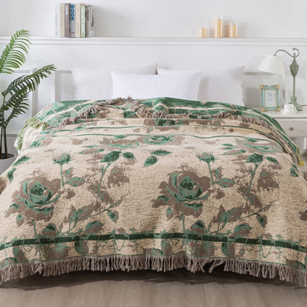 Katoenen Jacquard Plaid – Bloemen Gooi-deken voor Bank en Bed | Oase Wonen