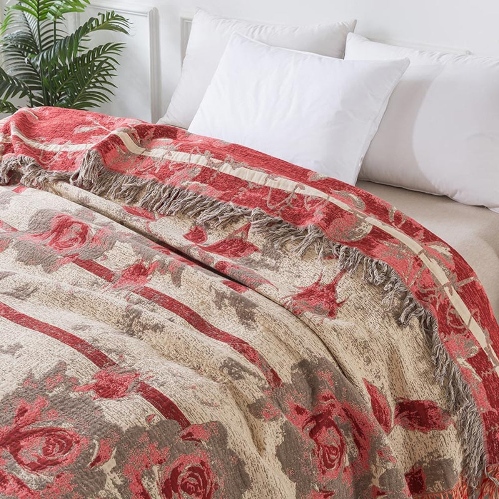 Katoenen Jacquard Plaid – Bloemen Gooi-deken voor Bank en Bed | Oase Wonen