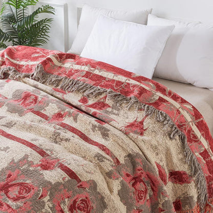 Katoenen Jacquard Plaid – Bloemen Gooi-deken voor Bank en Bed | Oase Wonen