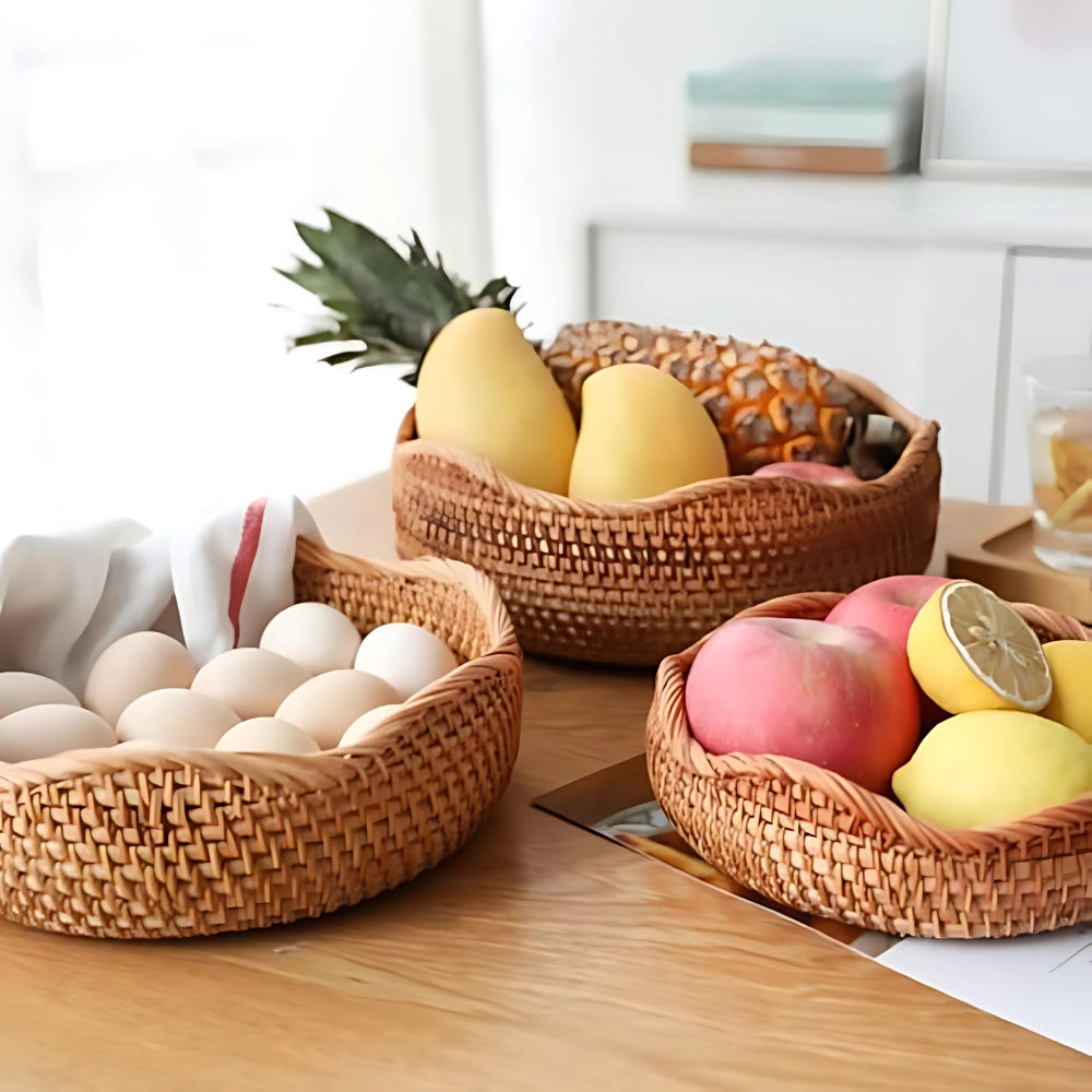 Handgevlochten Rotan Mand – Naturel Opbergmand voor Keuken en Tafel | Oase Wonen