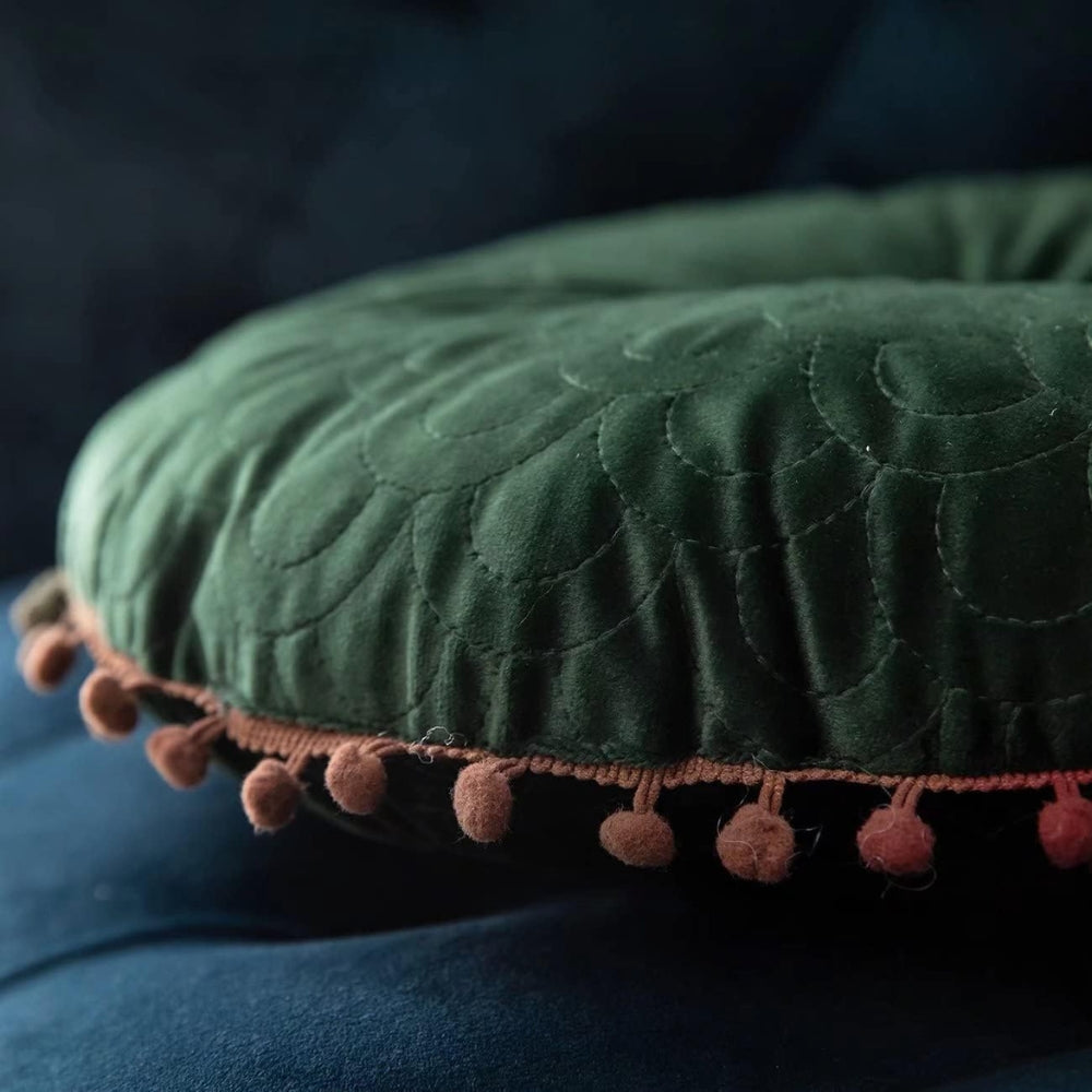 Ronde Velvet Kussen Vintage Quilted Ottoman Pad – Fluweel | Oase Wonen
