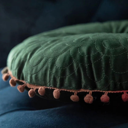 Ronde Velvet Kussen Vintage Quilted Ottoman Pad – Fluweel | Oase Wonen