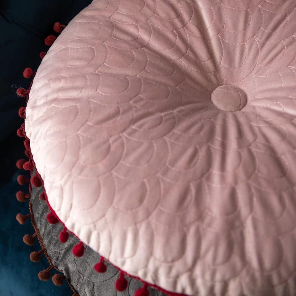 Ronde Velvet Kussen Vintage Quilted Ottoman Pad – Fluweel | Oase Wonen