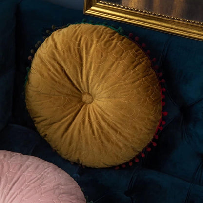 Ronde Velvet Kussen Vintage Quilted Ottoman Pad – Fluweel | Oase Wonen