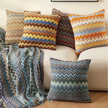 Zigzag Gebreide Boho Kussenhoes – Zachte Microvezel voor de Bank | Oase Wonen