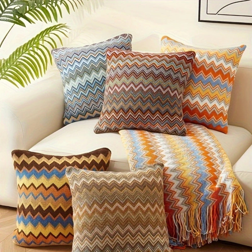 Zigzag Gebreide Boho Kussenhoes – Zachte Microvezel voor de Bank | Oase Wonen