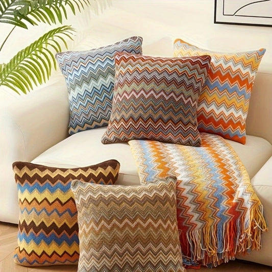 Zigzag Gebreide Boho Kussenhoes – Zachte Microvezel voor de Bank | Oase Wonen