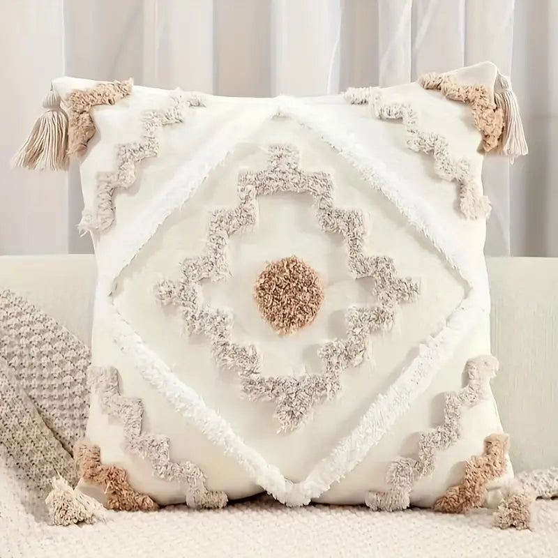 Bohemian Kussenhoes met Kwastjes – Katoen met Geometrisch Patroon | Oase Wonen