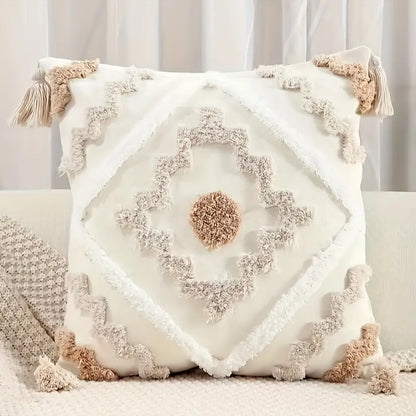 Bohemian Kussenhoes met Kwastjes – Katoen met Geometrisch Patroon | Oase Wonen