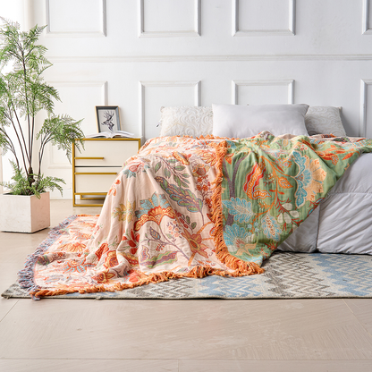 Boho Bloemen Plaid – 100% Katoen voor een Gezellige Sfeer | Oase Wonen