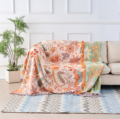 Boho Bloemen Plaid – 100% Katoen voor een Gezellige Sfeer | Oase Wonen
