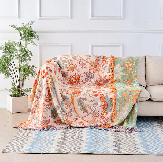 Boho Bloemen Plaid – 100% Katoen voor een Gezellige Sfeer | Oase Wonen