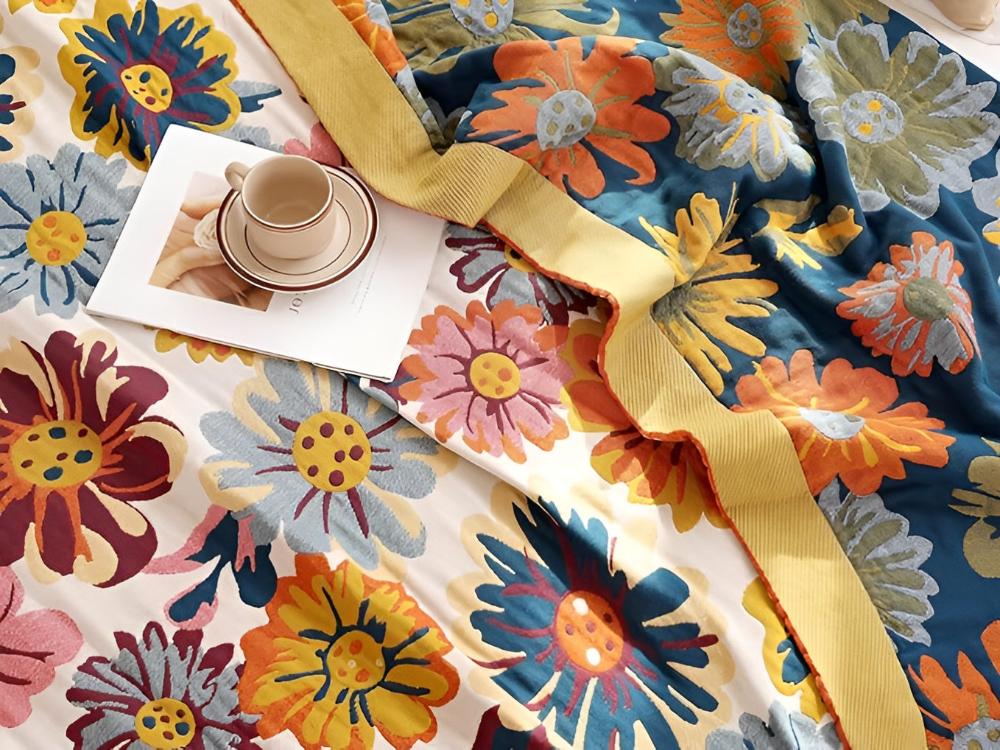 Rivelle Bloemen Katoenen Woonplaid | Oase Wonen
