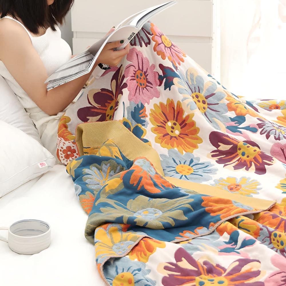 Rivelle Bloemen Katoenen Woonplaid | Oase Wonen