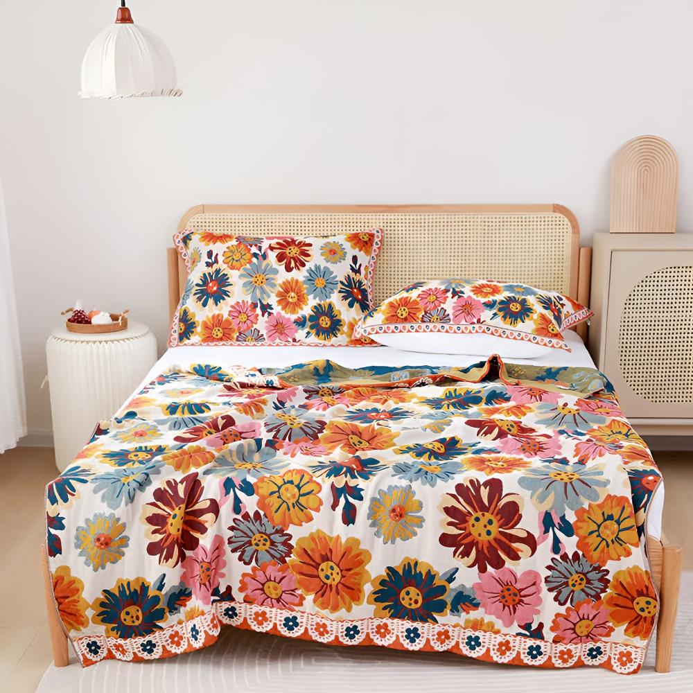 Rivelle Bloemen Katoenen Woonplaid | Oase Wonen