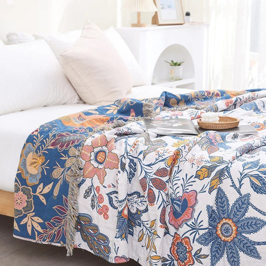 Bloemen Plaid 100% Katoen – Jacquard Deken voor de Bank | Oase Wonen