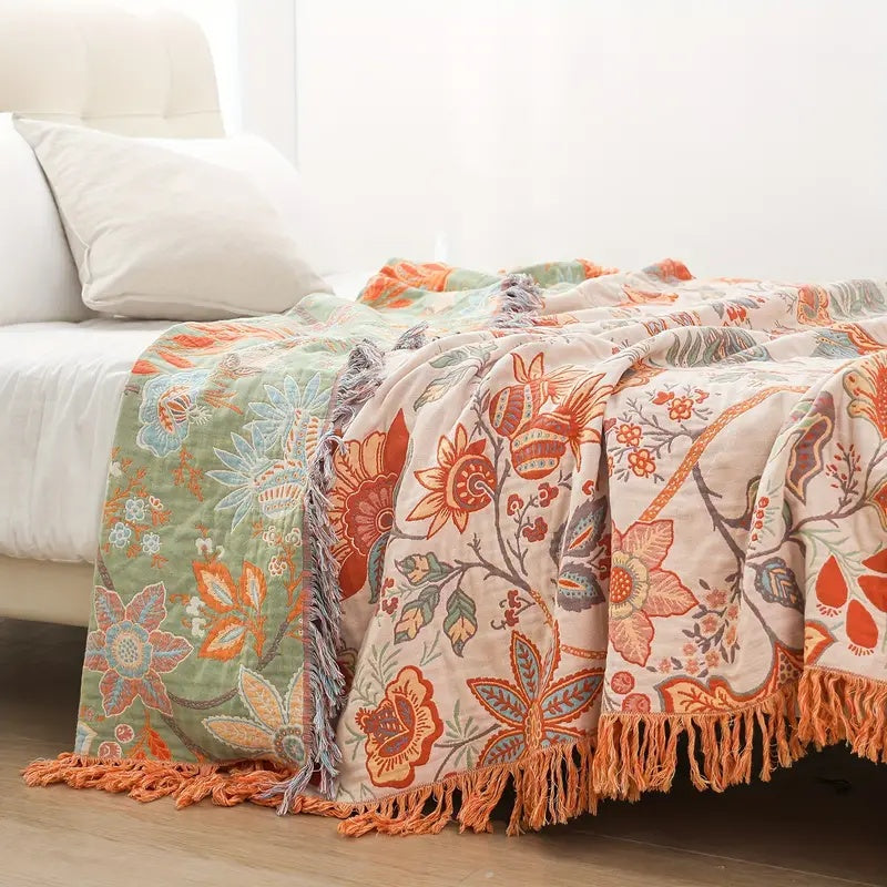 Boho Bloemen Plaid – 100% Katoen voor een Gezellige Sfeer | Oase Wonen