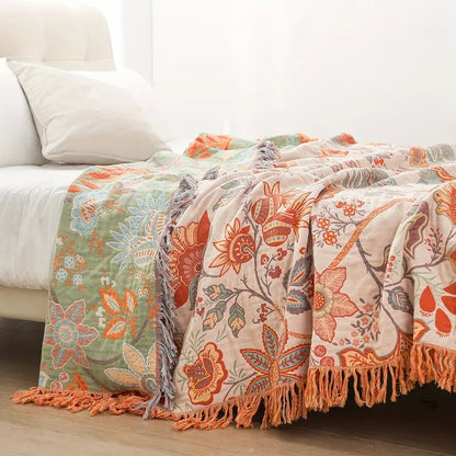 Boho Bloemen Plaid – 100% Katoen voor een Gezellige Sfeer | Oase Wonen