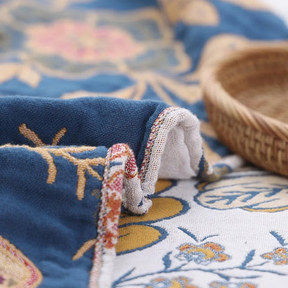 Bloemen Plaid 100% Katoen – Jacquard Deken voor de Bank | Oase Wonen