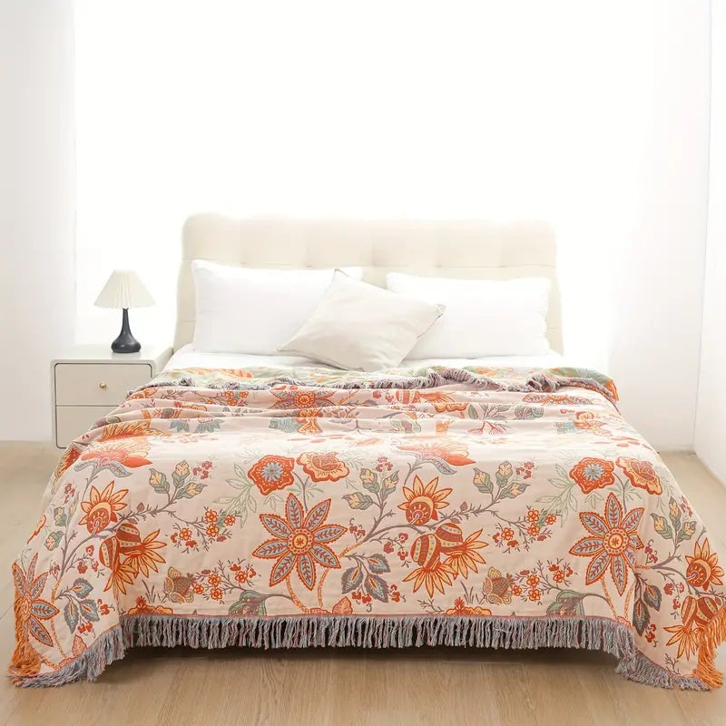 Boho Bloemen Plaid – 100% Katoen voor een Gezellige Sfeer | Oase Wonen